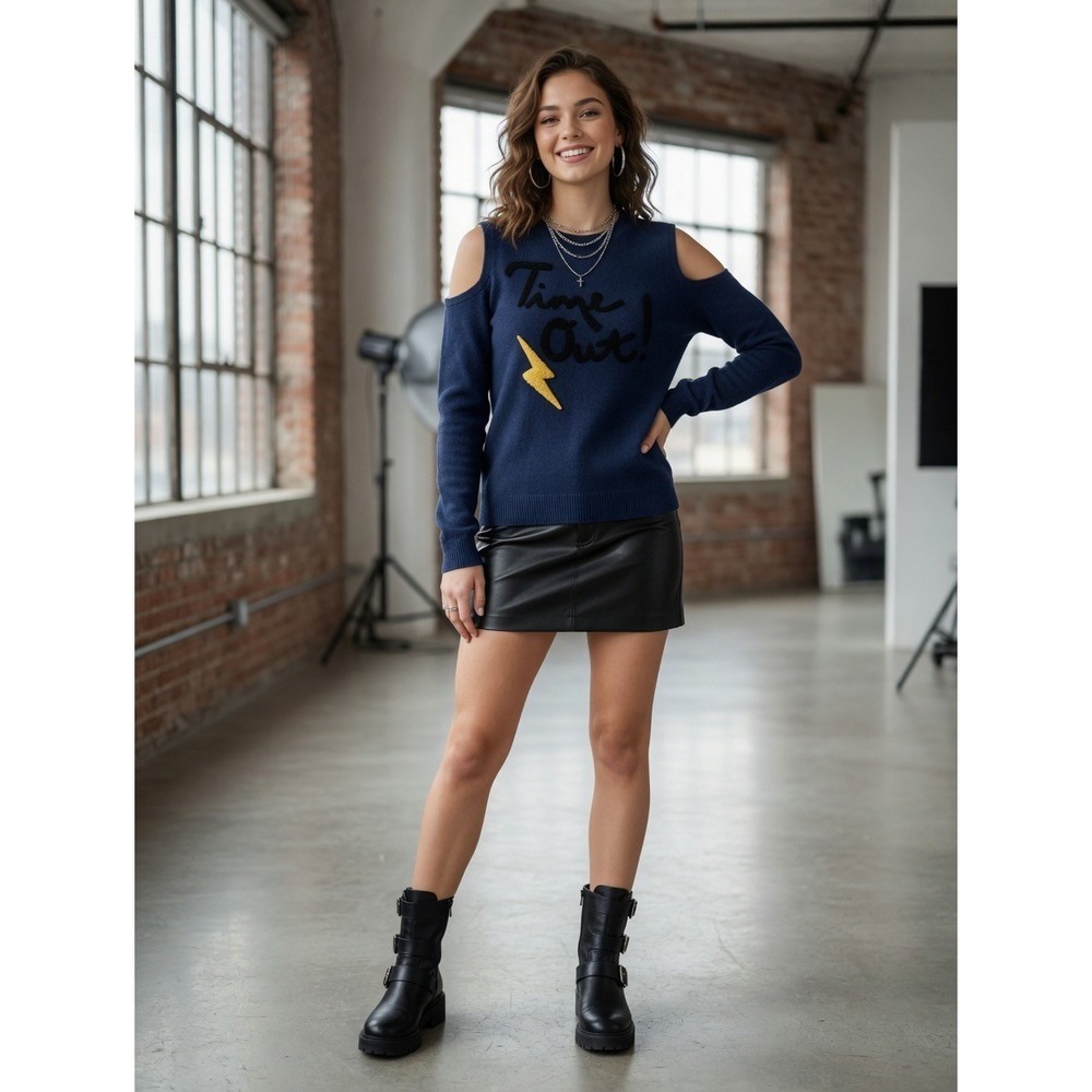 Alice + Olivia Navy Blue Wool Time Out Cold Shoulder Sweater CC708S65714 XS